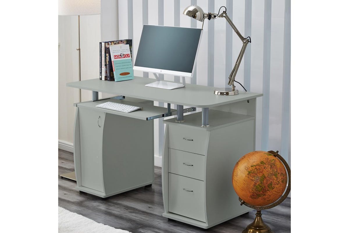 Raygar Deluxe Computer Desk & Cabinet | 3 Drawers | Grey-2