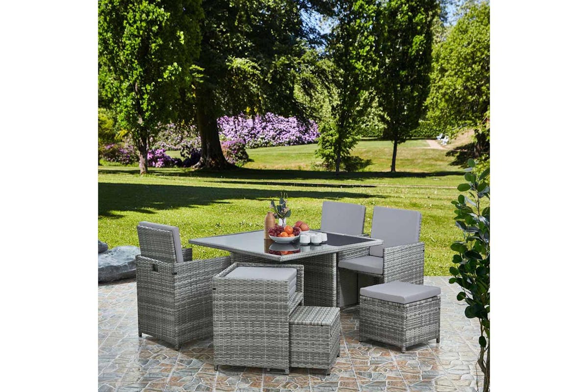 Vesta Deluxe Rattan 8 Seater Dining Cube Garden Furniture Patio Set - Grey-5