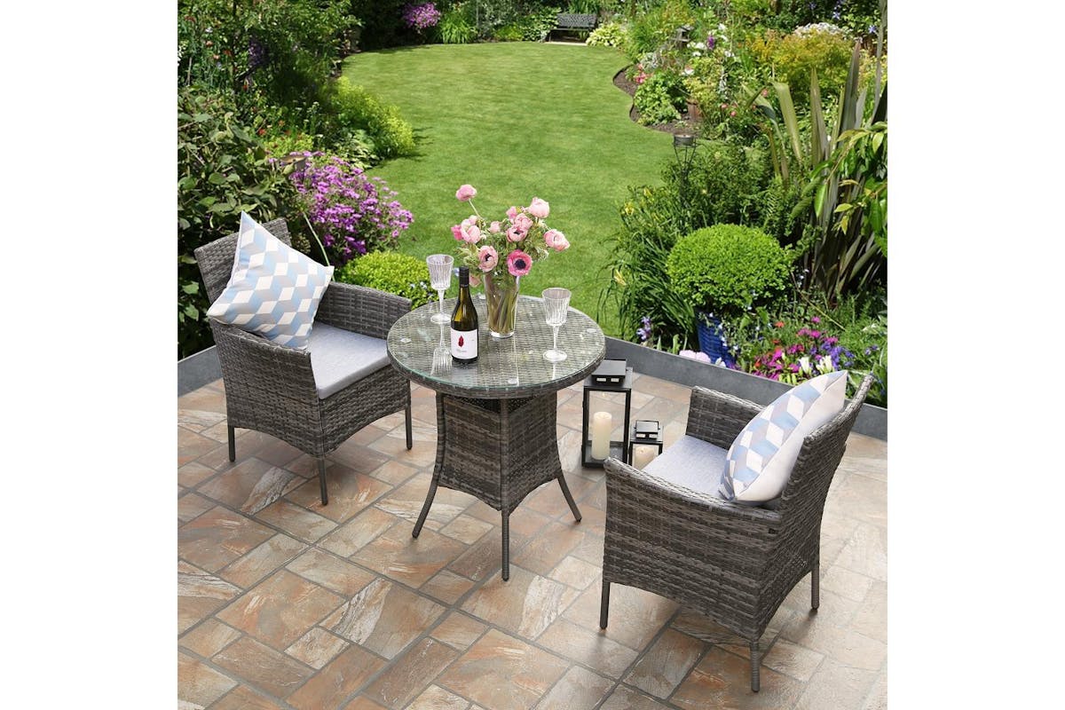 Virginia Deluxe Rattan 2 Seater Round Bistro Set - Grey-2