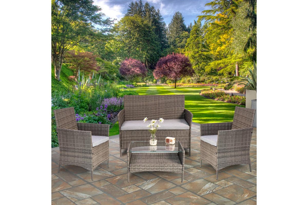 Vienna Deluxe Rattan 4 Seater Sofa Set With Rectangular Table - Grey-2