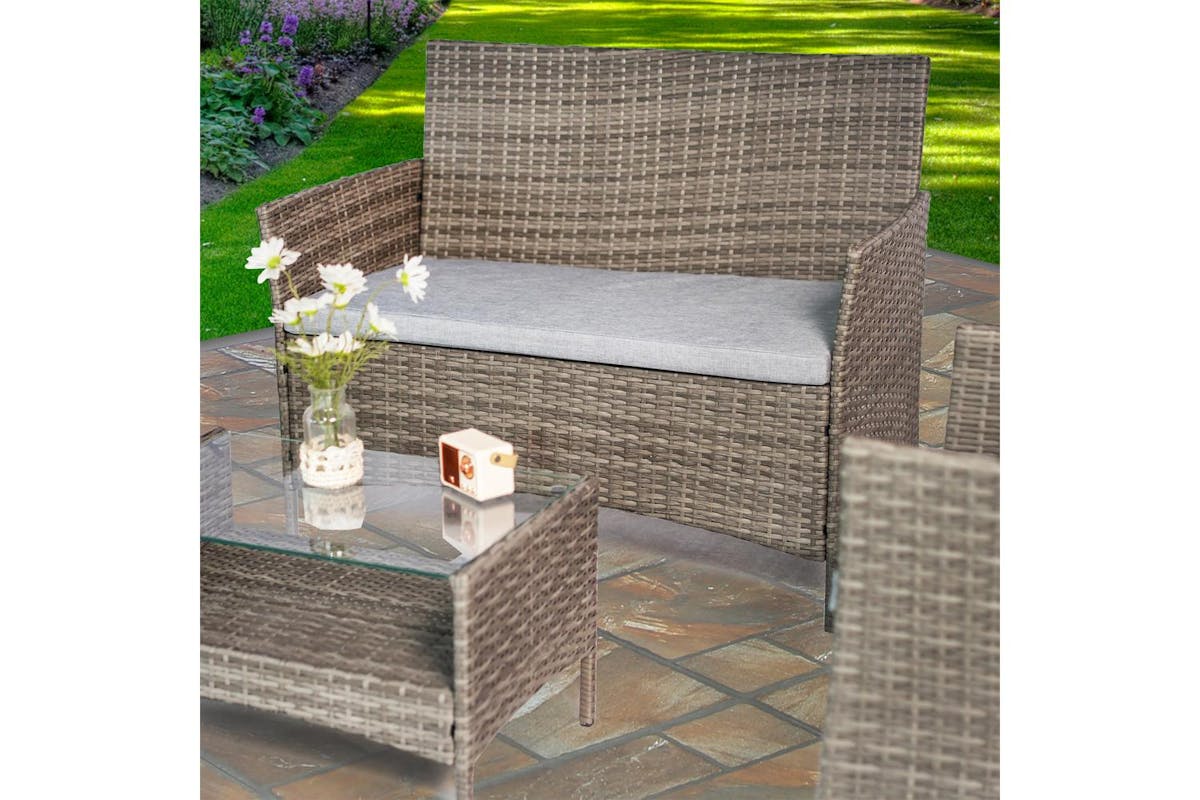 Vienna Deluxe Rattan 4 Seater Sofa Set With Rectangular Table - Grey-3