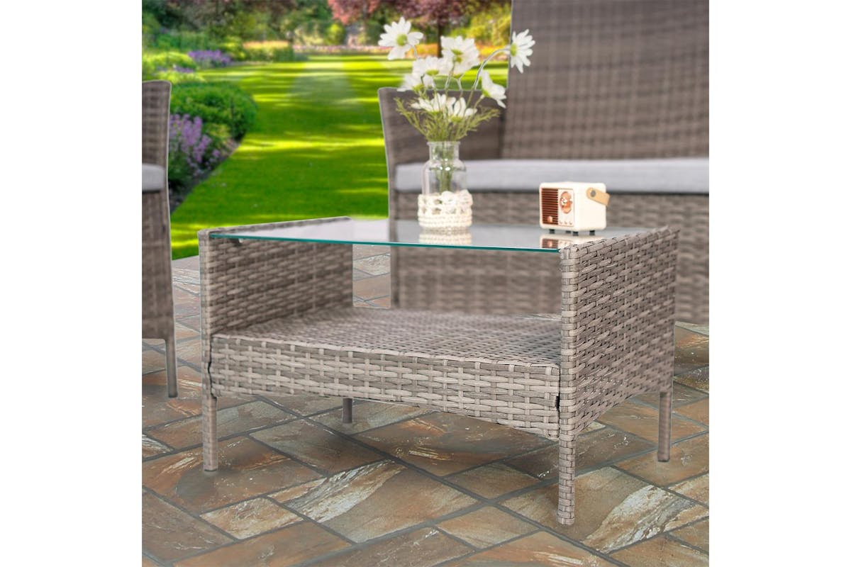 Vienna Deluxe Rattan 4 Seater Sofa Set With Rectangular Table - Grey-4