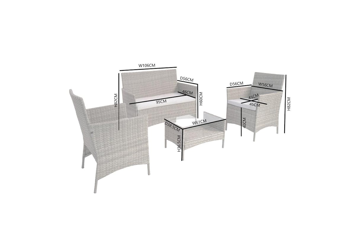 Vienna Deluxe Rattan 4 Seater Sofa Set With Rectangular Table - Grey-5