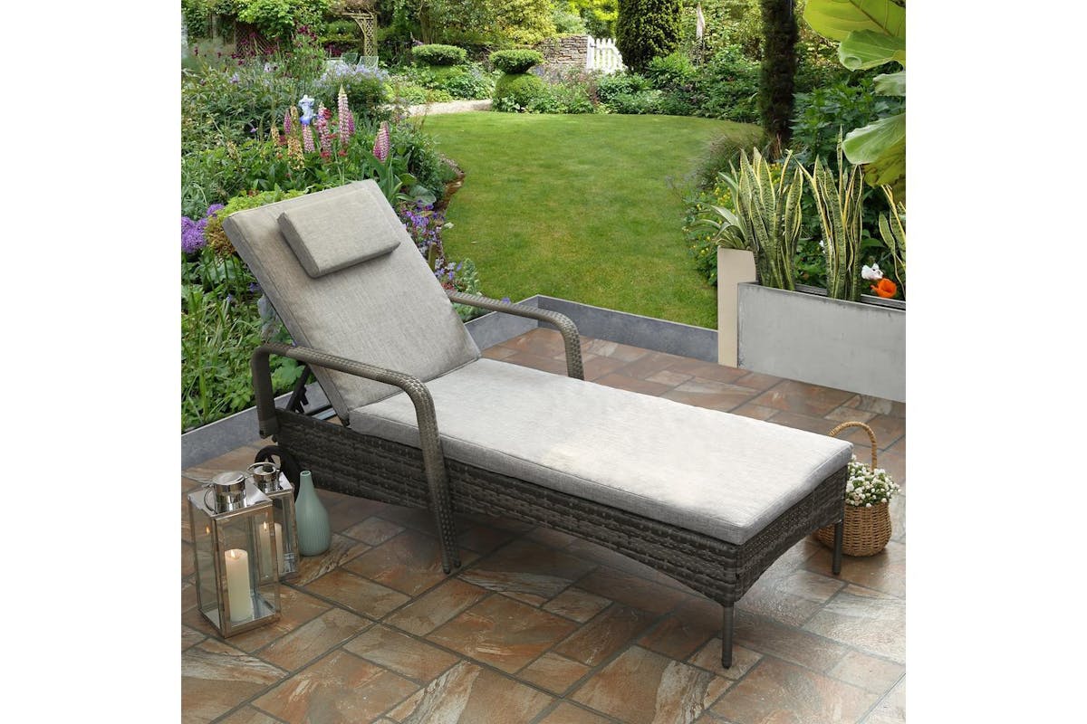 Ventura Deluxe Rattan Sun Lounger With Adjustable Recline - Grey-2