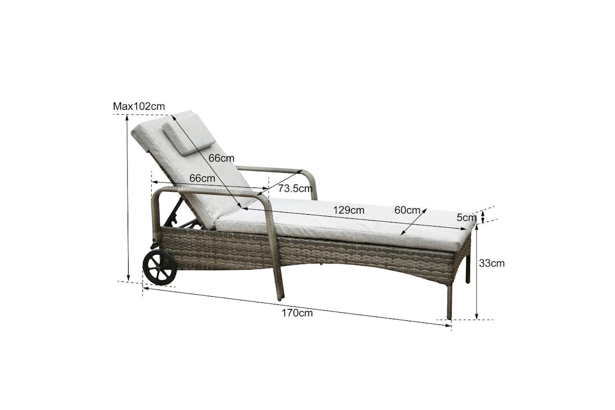 Ventura Deluxe Rattan Sun Lounger With Adjustable Recline - Grey-5