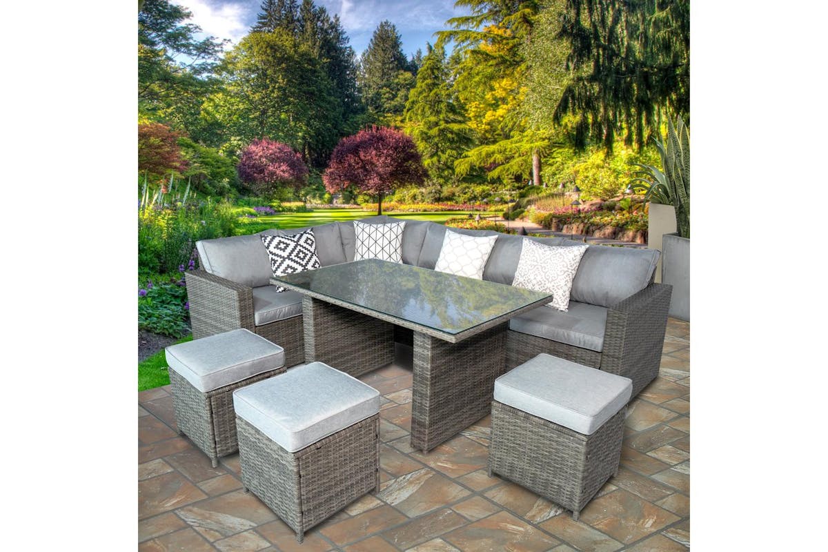 Venice Deluxe Rattan 8 Seater Corner Set With High Table For Garden Patio - Grey-2