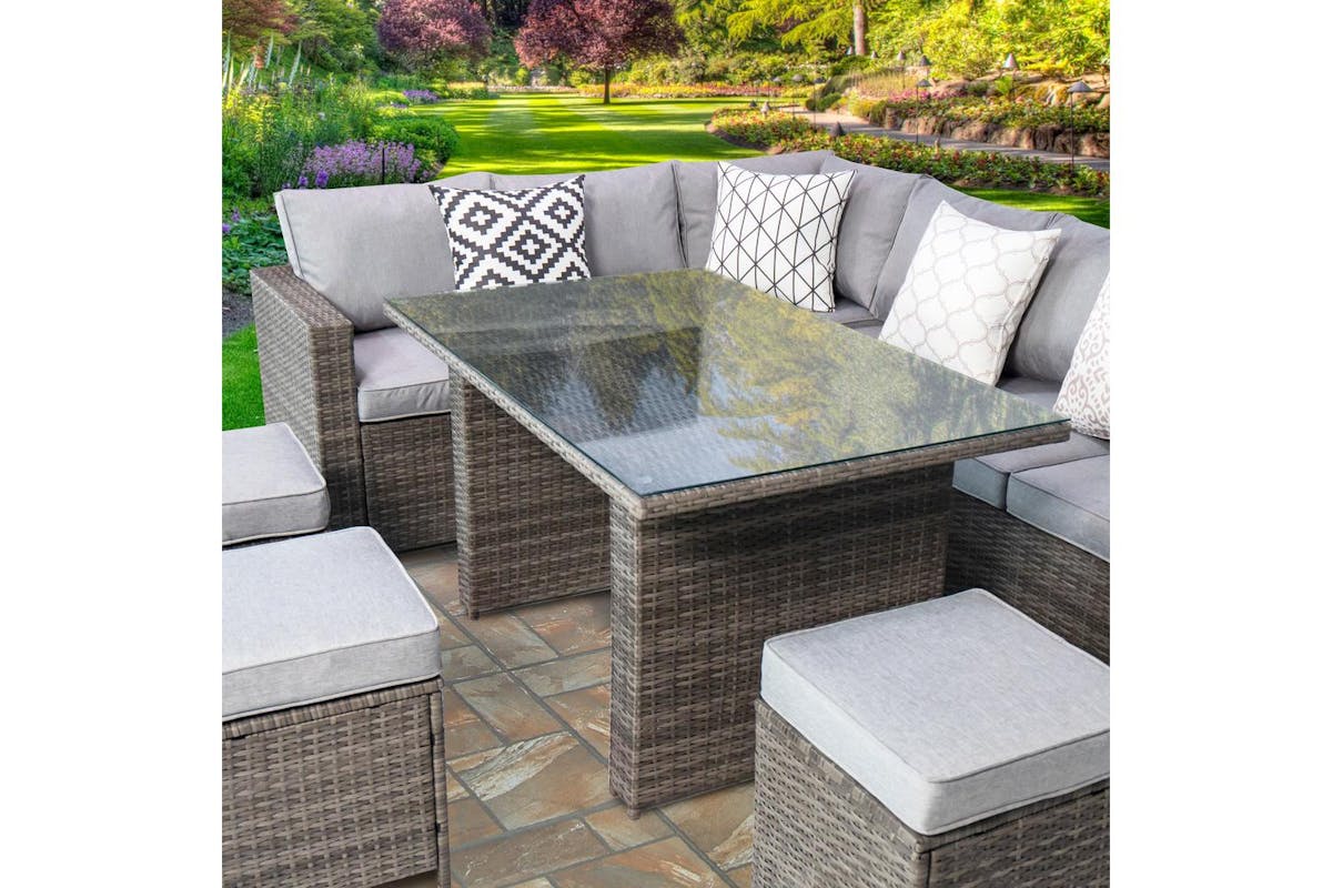 Venice Deluxe Rattan 8 Seater Corner Set With High Table For Garden Patio - Grey-3