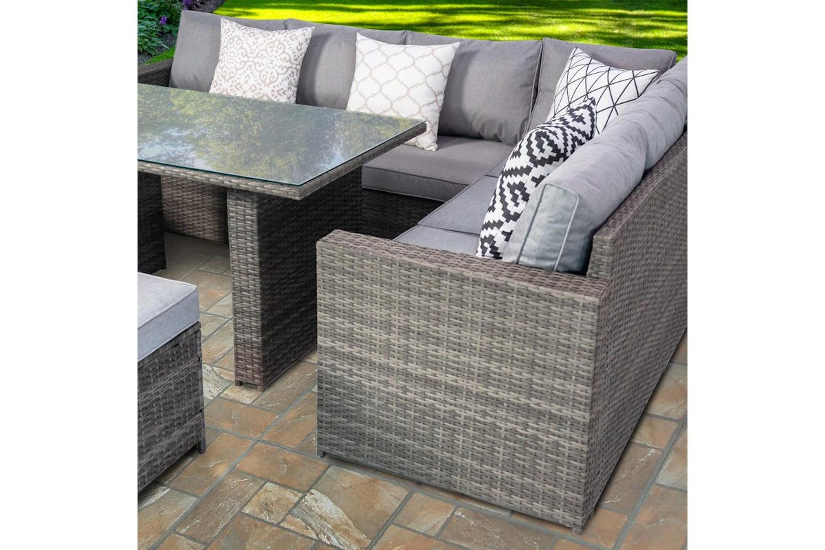 Venice Deluxe Rattan 8 Seater Corner Set With High Table For Garden Patio - Grey-4