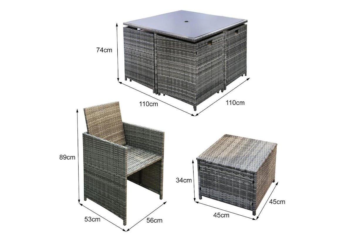 Hera Deluxe Rattan 8 Seater Dining Cube Garden Furniture Patio Set W/ Parasol Hole - Grey-3