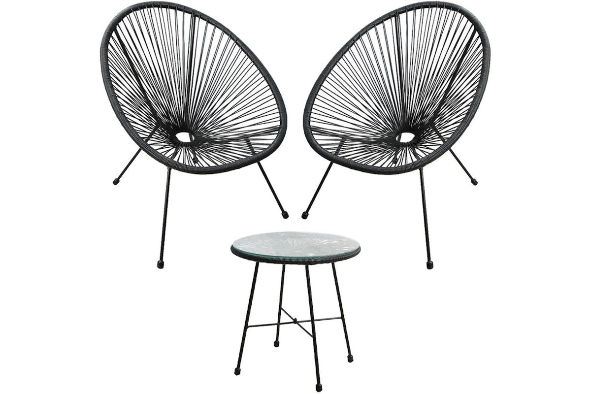 Raygar 3pcs Bistro Egg Designer String Chair Indoor & Garden Set - Black