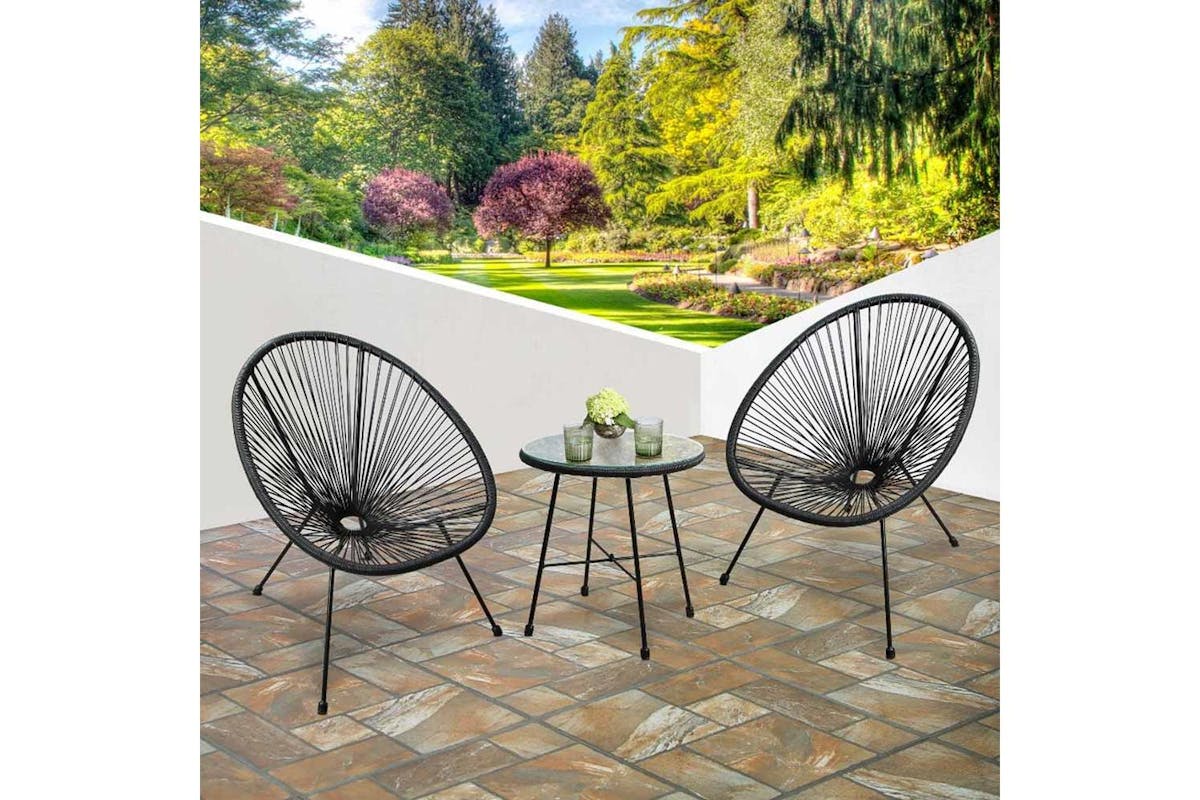 Raygar 3pcs Bistro Egg Designer String Chair Indoor & Garden Set - Black-2