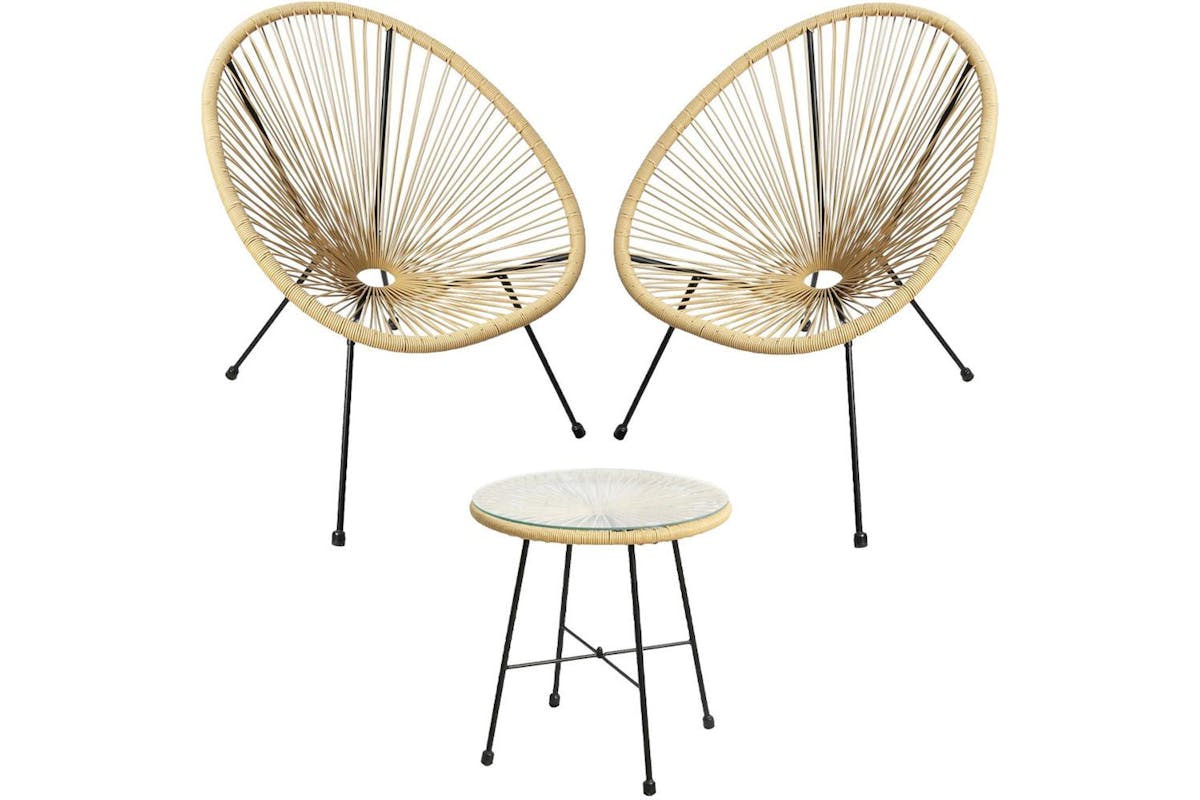 Raygar 3pcs Bistro Egg Designer String Chair Indoor & Garden Set - Natural