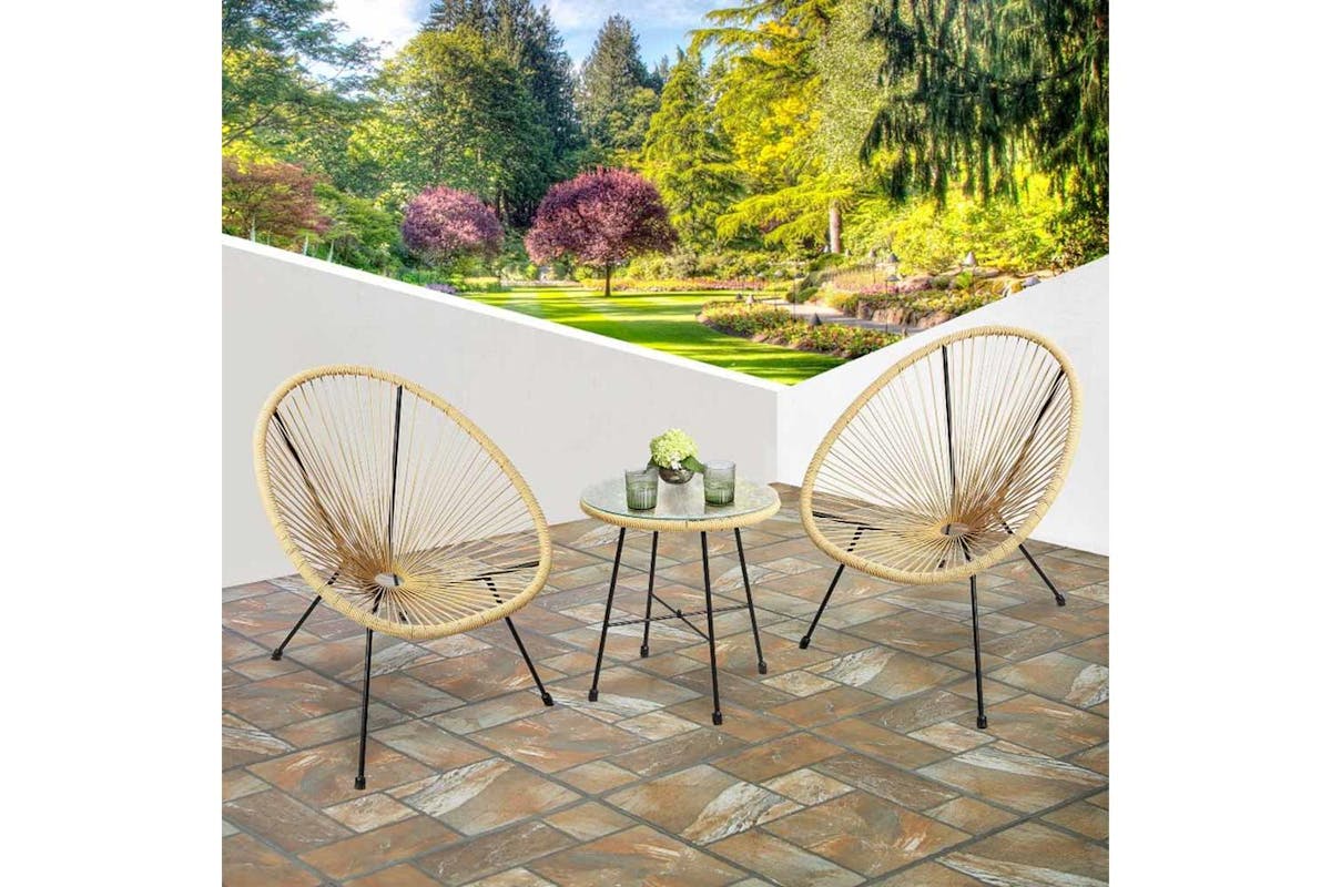 Raygar 3pcs Bistro Egg Designer String Chair Indoor & Garden Set - Natural-2