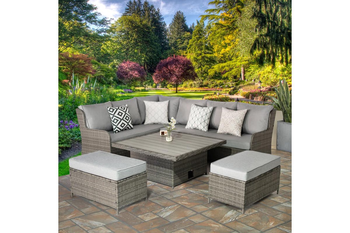 Verona Deluxe Rattan 7 Seater Corner Set With Adjustable Table For Garden Patio - Grey-4