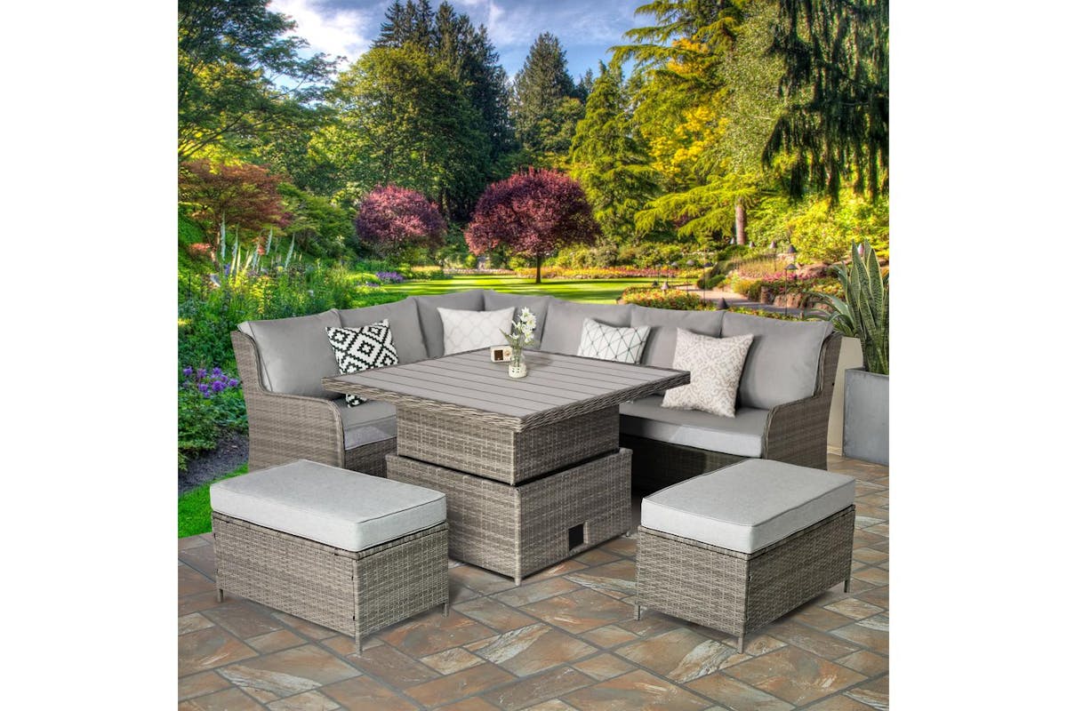 Verona Deluxe Rattan 7 Seater Corner Set With Adjustable Table For Garden Patio - Grey-5
