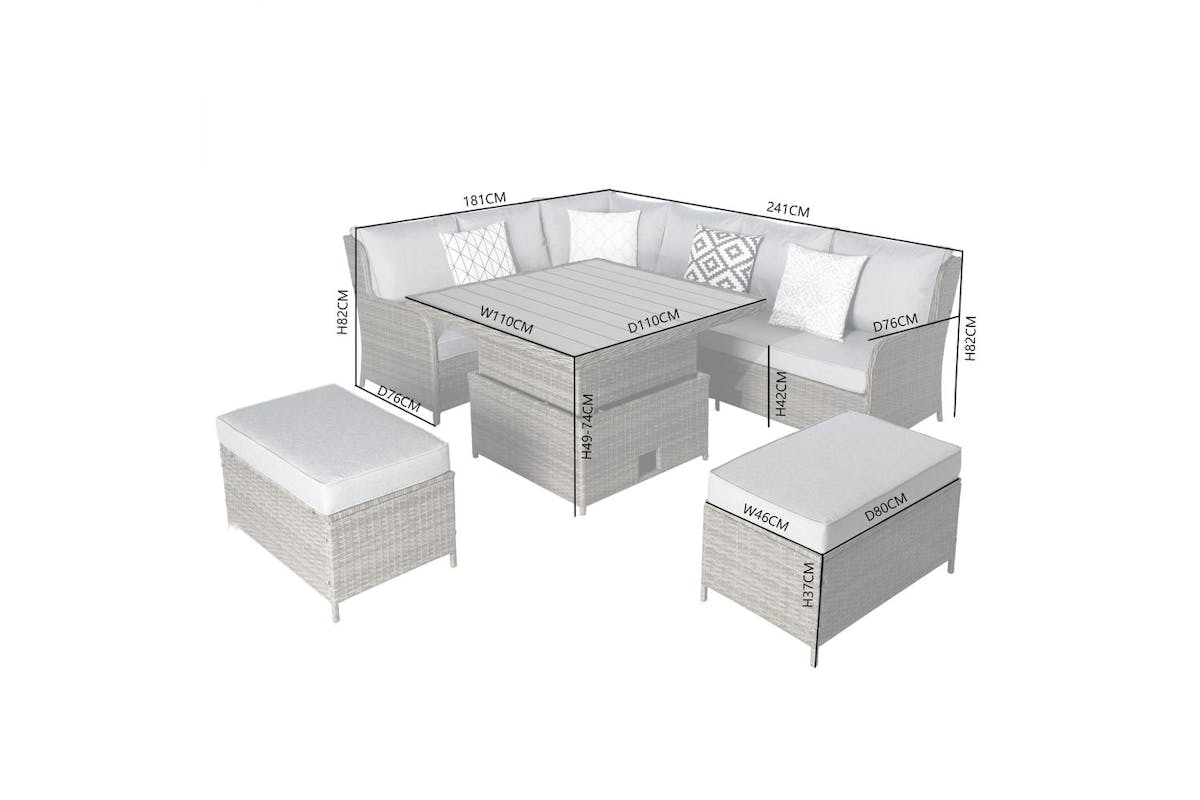 Verona Deluxe Rattan 7 Seater Corner Set With Adjustable Table For Garden Patio - Grey-6