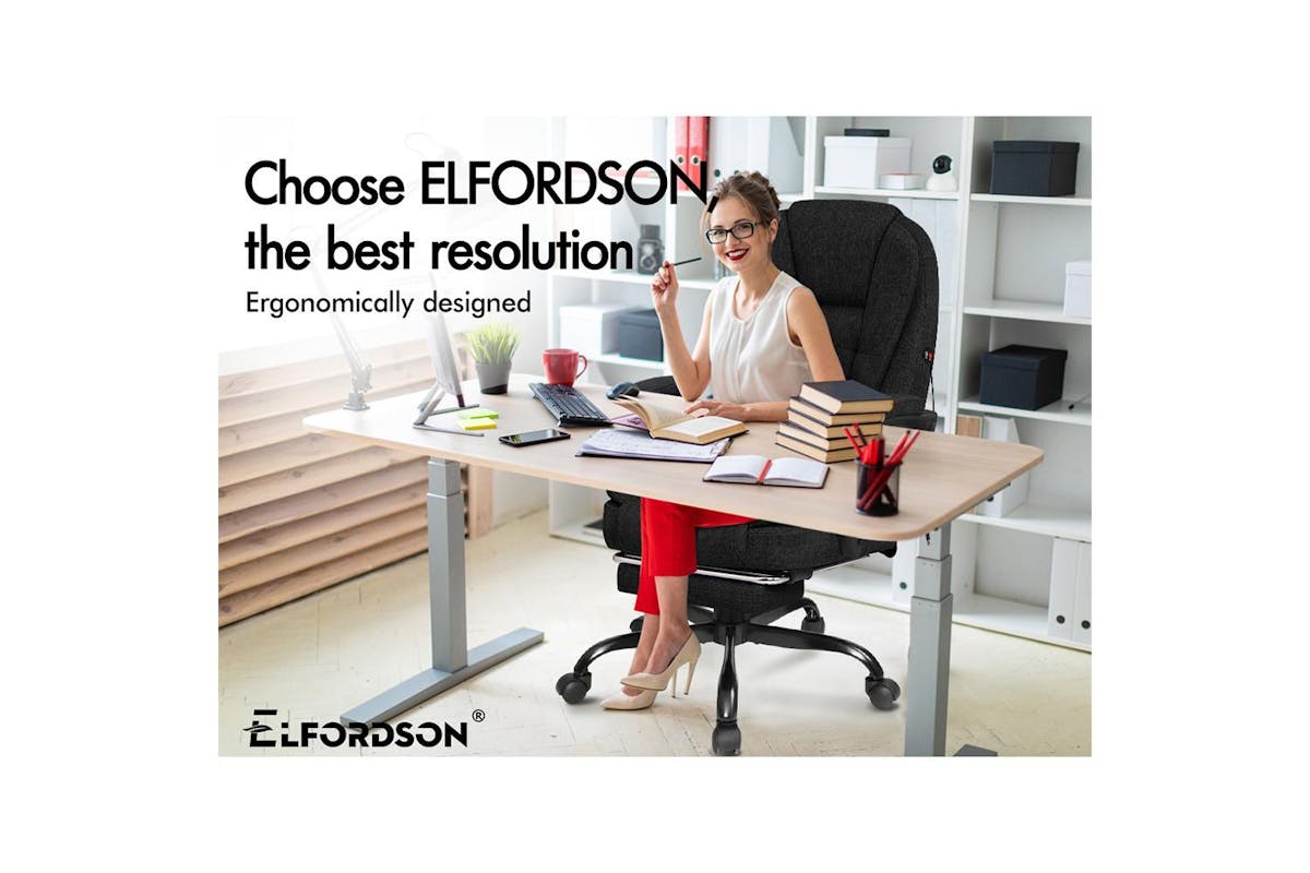 Elfordson Massage Home Office Chair with Footrest | Linen | Black (Ex-Display DC250722-000005)-2