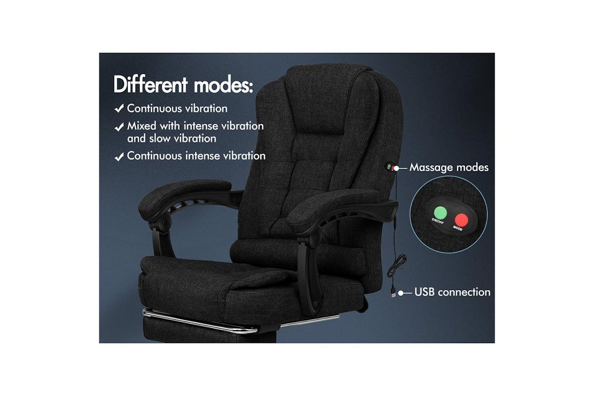 Elfordson Massage Home Office Chair with Footrest | Linen | Black (Ex-Display DC250722-000005)-3