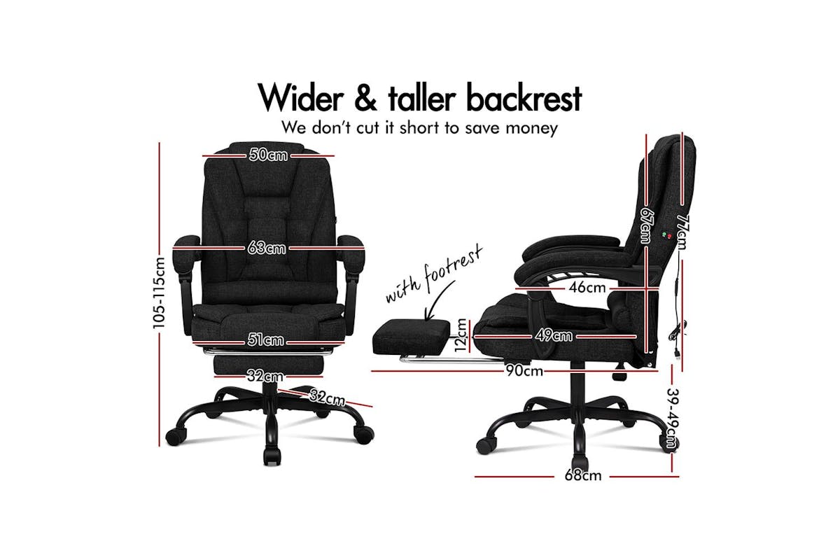 Elfordson Massage Home Office Chair with Footrest | Linen | Black (Ex-Display DC250722-000005)-10