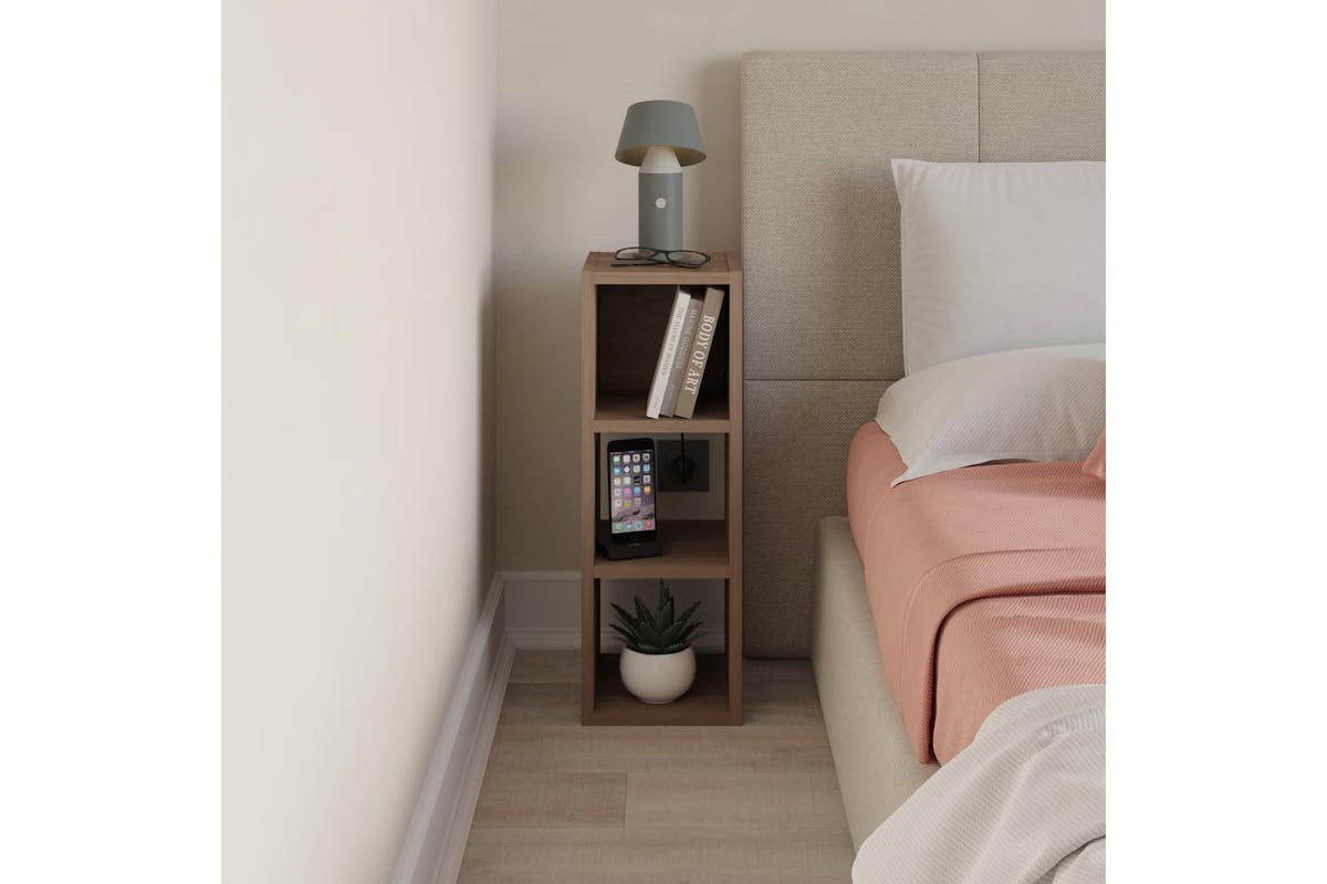 Decortie Modern Combayn 3 Cube Small Low Standing Bookshelf | Stackable Cube Storage Unit | Dark Oak Effect-3