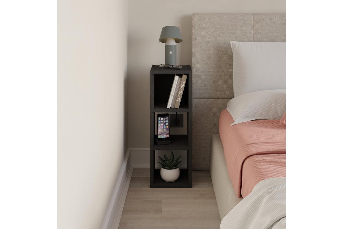 Decortie Modern Combayn 3 Cube Book Shelf | Low Standing | Black Wood | Small-3