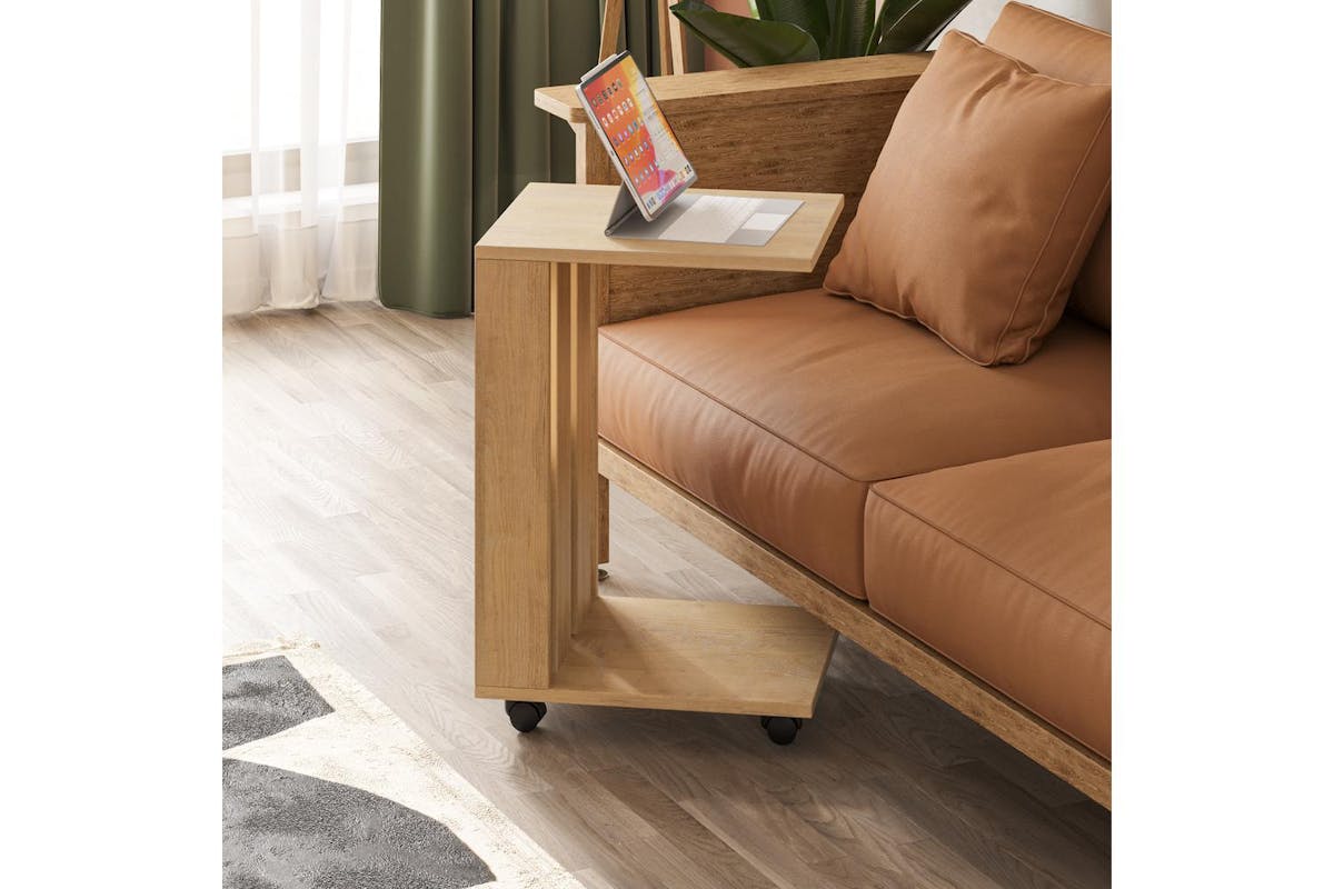 Decortie Edi Modern C-shaped Side Table | Oak | 60cm-3