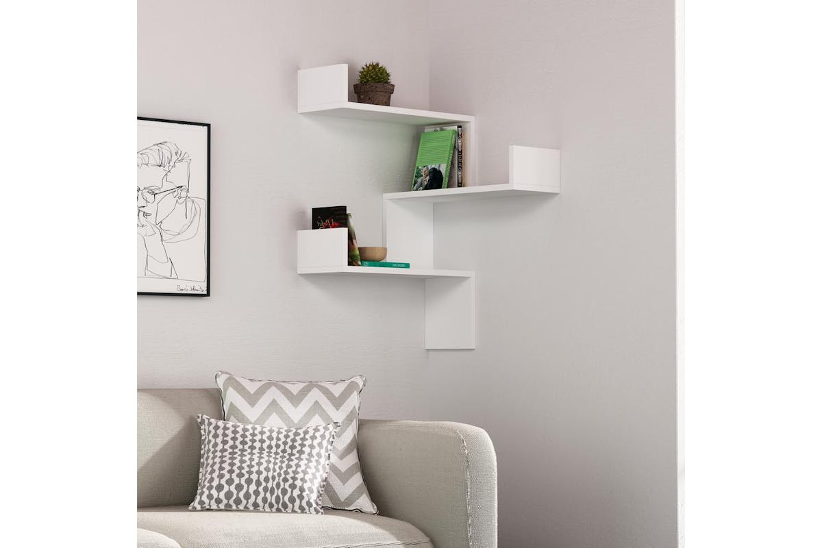 Decortie Luksa Wall Shelf Bookcase | Wall Mounted | Zigzag Design | White 60cm-3