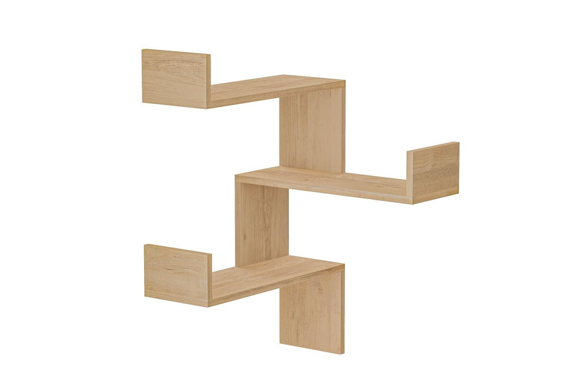 Decortie Luksa Corner Wall Shelf Bookcase | Zigzag Design | Oak | 90x60x22cm-2