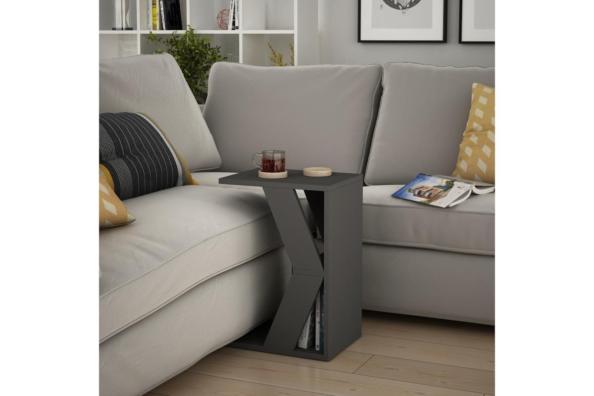 Decortie Naze C-shaped Side Table | Modern Sofa Table | Engineered Wood | Anthracite Grey | Height 57cm-3