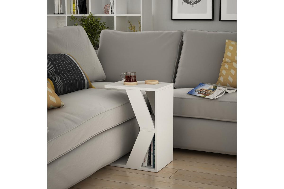 Decortie Naze Modern C-shaped Side Table | Side Table | Engineered Wood | White | 57cm-3