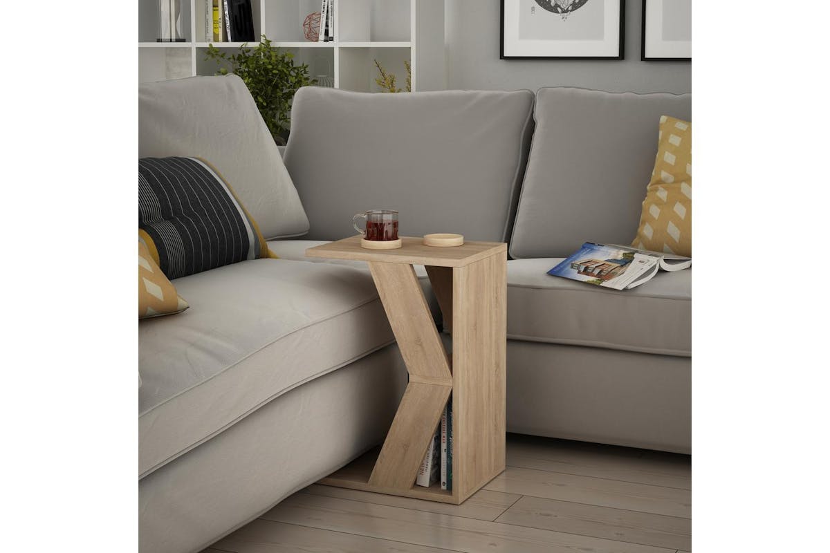 Decortie Naze Modern C-shaped Side Table | Side Table | Engineered Wood Oak | 57cm-3