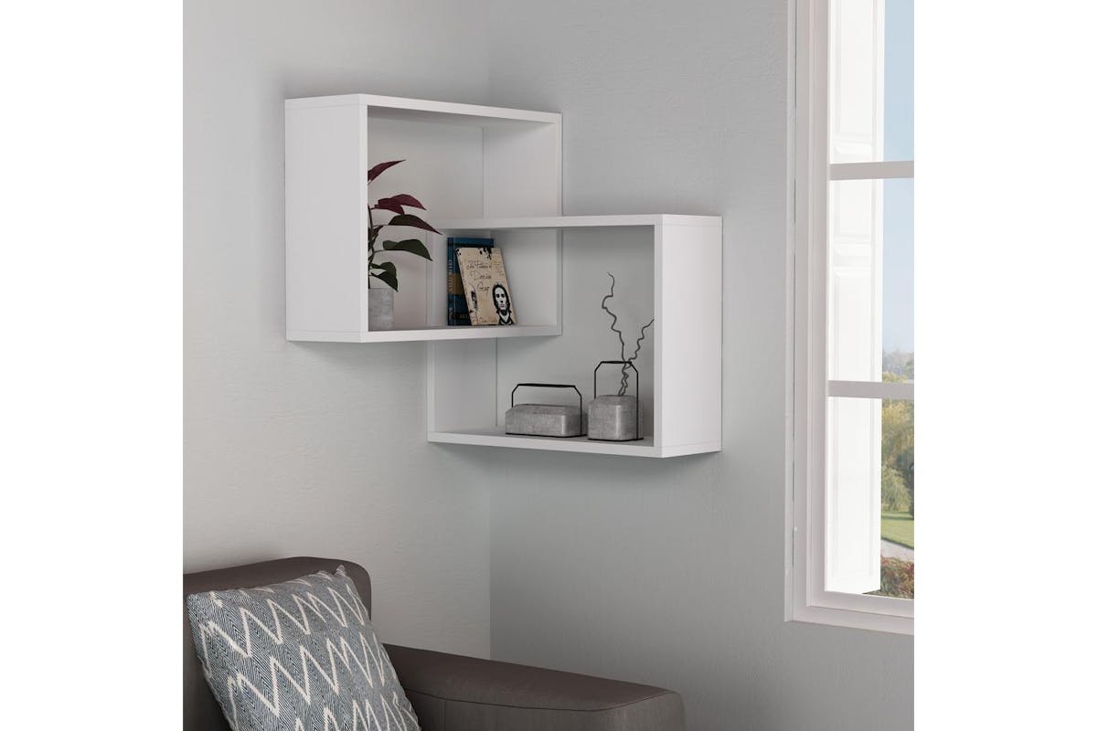 Decortie Ring Corner Wall Mounted Bookcase | Modern Display Unit | White | 60cm
