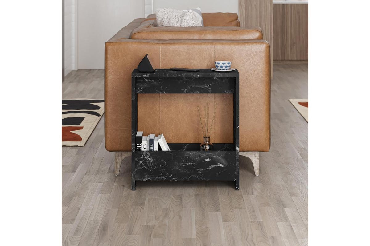 Decortie Simpi Modern Side End Table | Side Table | Gloss Black Marble Effect | 60cm-3