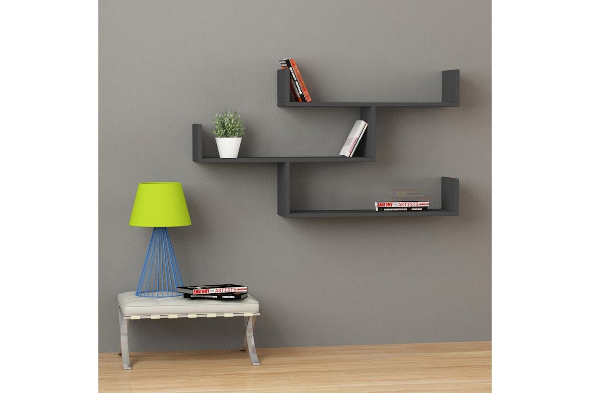 Decortie Tibet Wall Mounted Bookcase Display Unit | Anthracite Grey | 119cm Wide-3