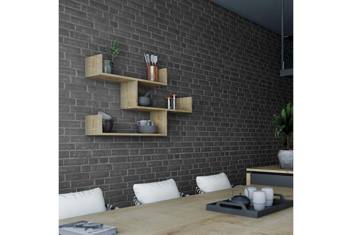 Decortie Tibet Wall Shelf | Floating Bookcase | Oak | 119x66.5x22cm-3