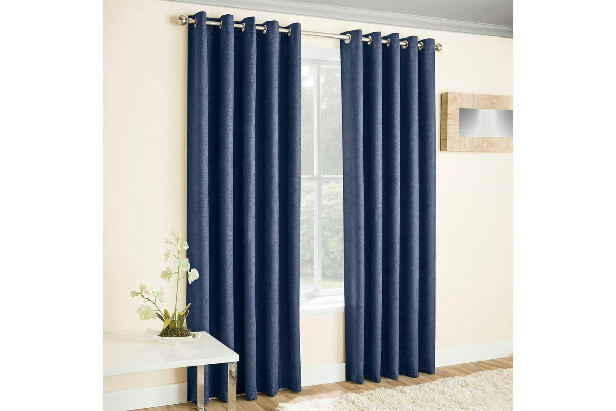 Navy Eyelet Vogue Pair Of Thermal Noise Reducing Room Darkening Curtains 229x183cm (Ex-Display DC250774-000346)-2
