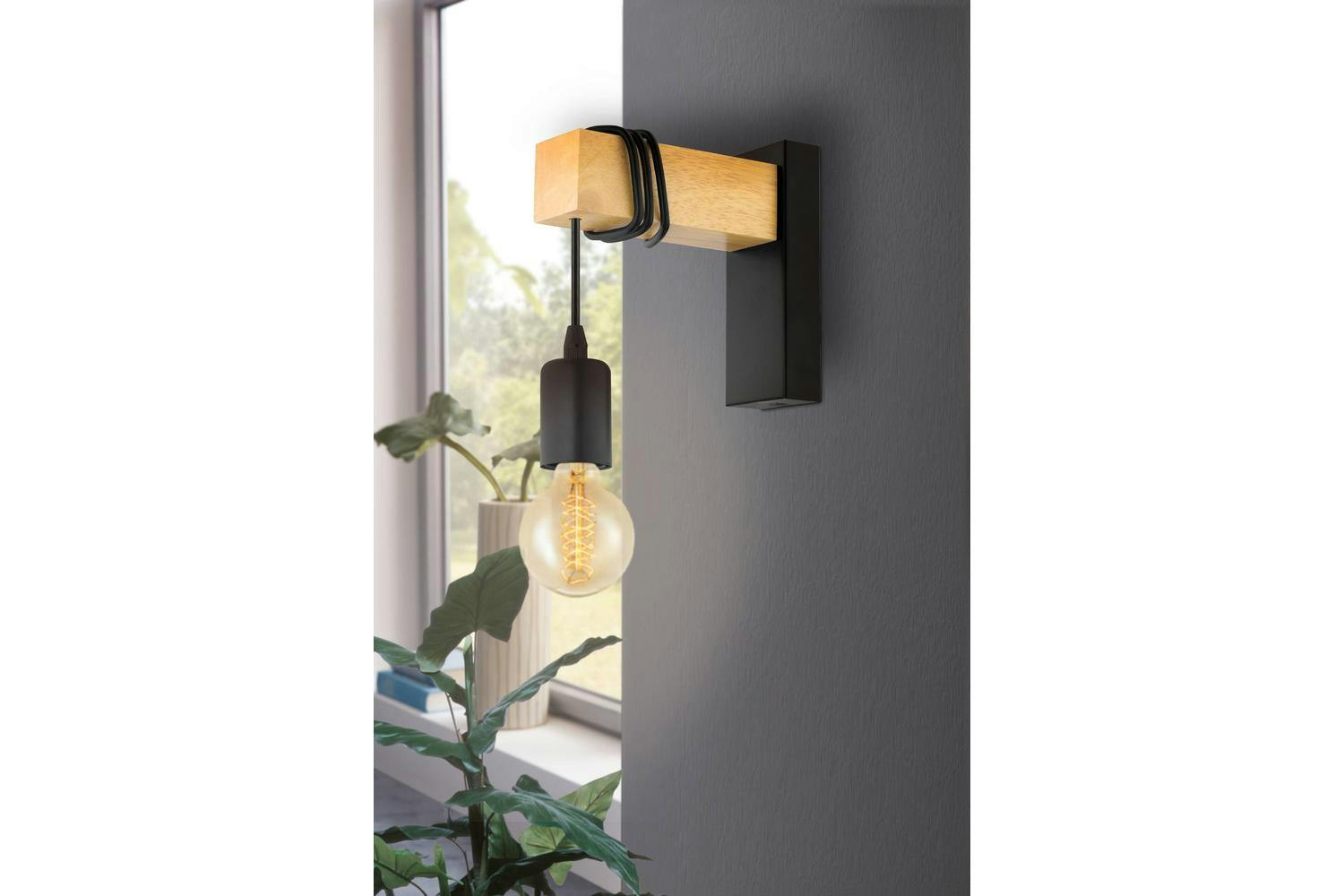 Eglo | Townshend 3 Industrial Wall Light | Brown/Black-3
