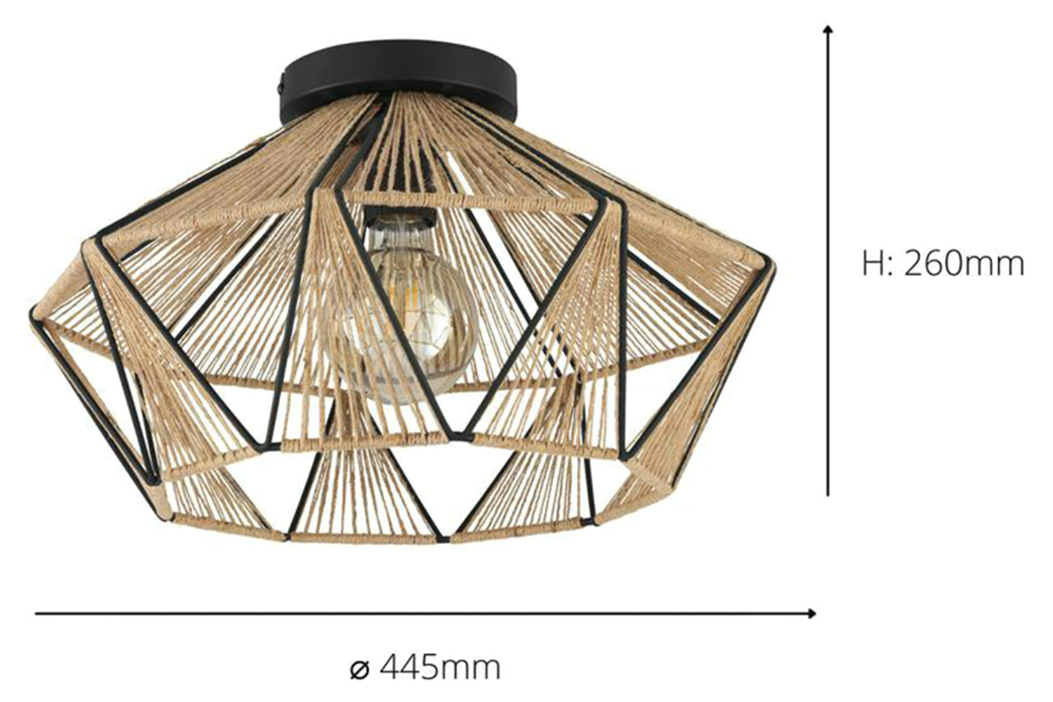 Eglo | Adwickle Natural Hemp Yarn Ceiling Light | Brown/Black-3