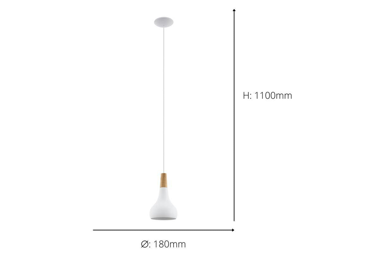 Eglo | Sabinar Metal and Wood Pendant Light | 18 cm | White-4