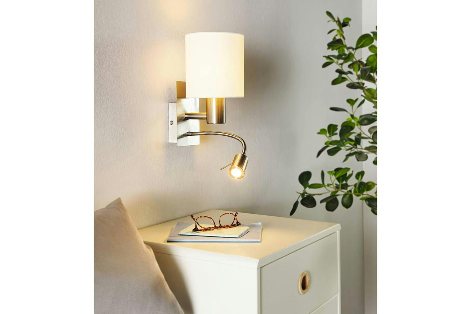 Eglo | Pasteri LED Wall Light with Reading Light | Nickel/White-2