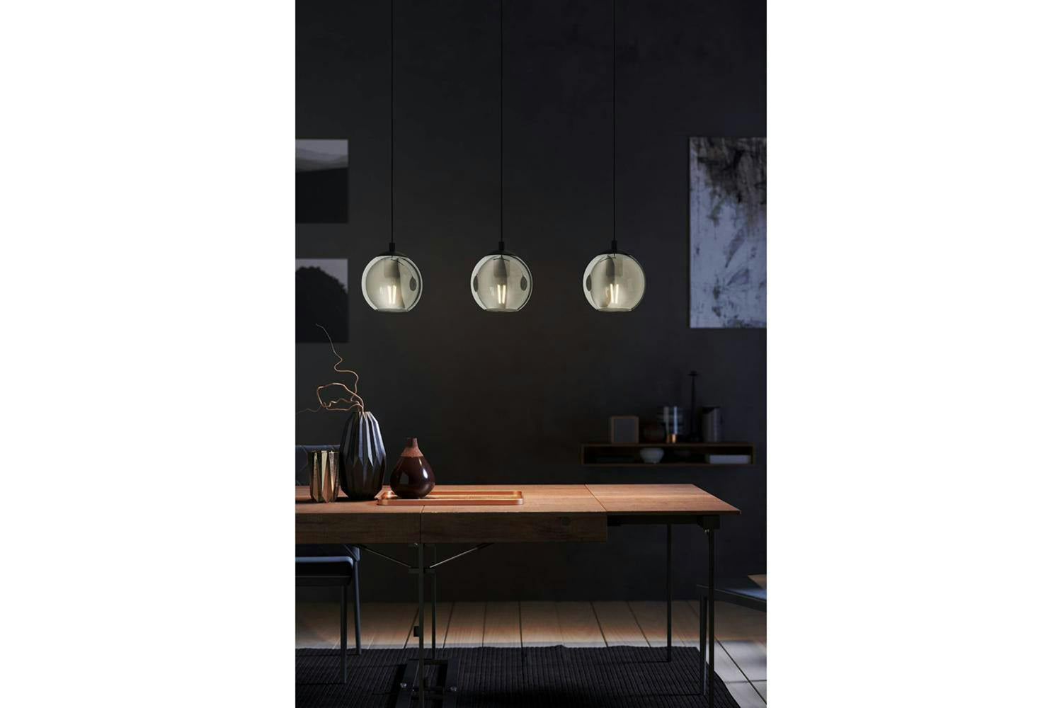 Eglo | Ariscani Smoked Black Glass 3-light Pendant Light | Black-2