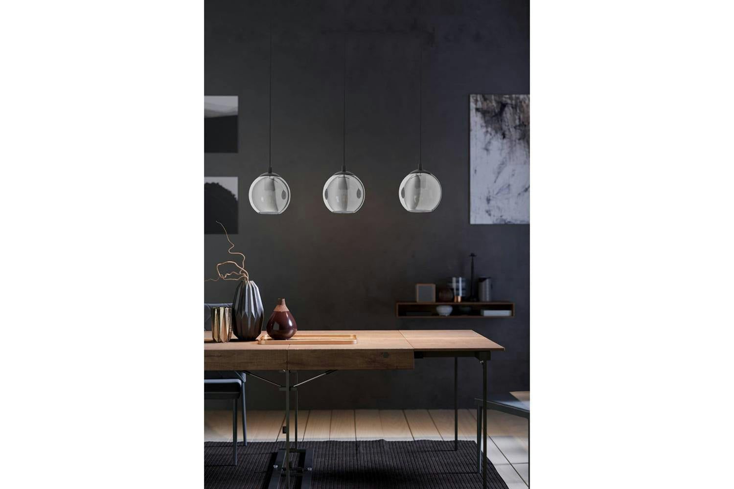 Eglo | Ariscani Smoked Black Glass 3-light Pendant Light | Black-4