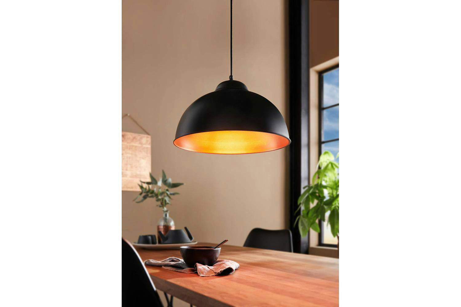 Eglo | Truro 2 Domed Pendant Light | Black/Copper-2