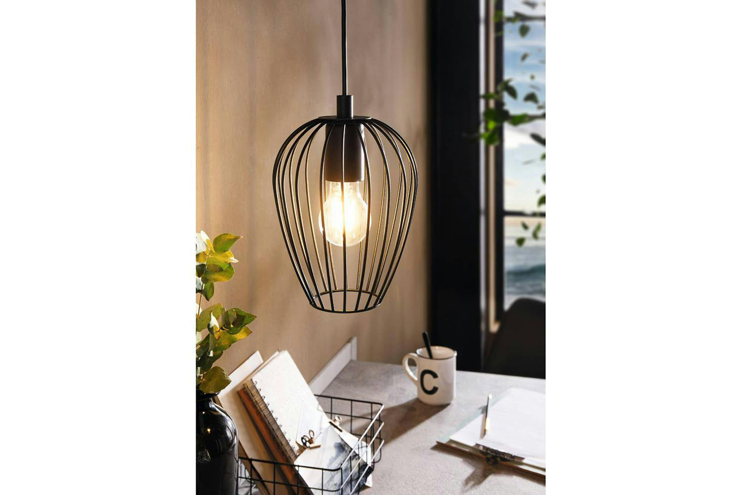 Eglo | Newtown Vintage Caged Pendant Light | Black-2
