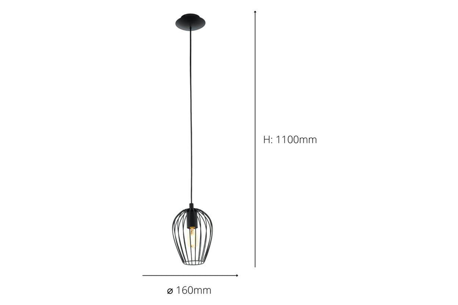 Eglo | Newtown Vintage Caged Pendant Light | Black-3
