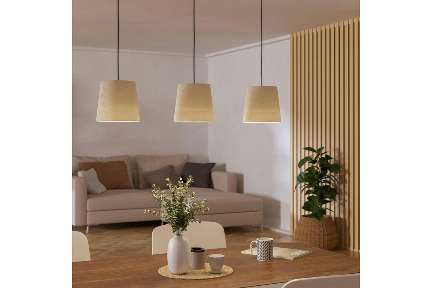 Eglo | Febres Fabric and Steel Shade 3-light Pendant Light | Black/White-2