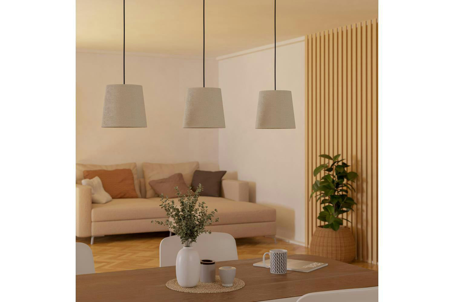 Eglo | Febres Fabric and Steel Shade 3-light Pendant Light | Black/White-3