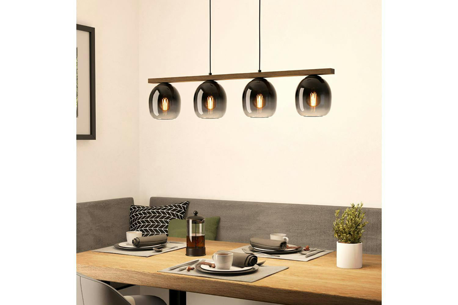 Eglo | Filago Smoked Glass 4-light Pendant Light | Black/Grey-2