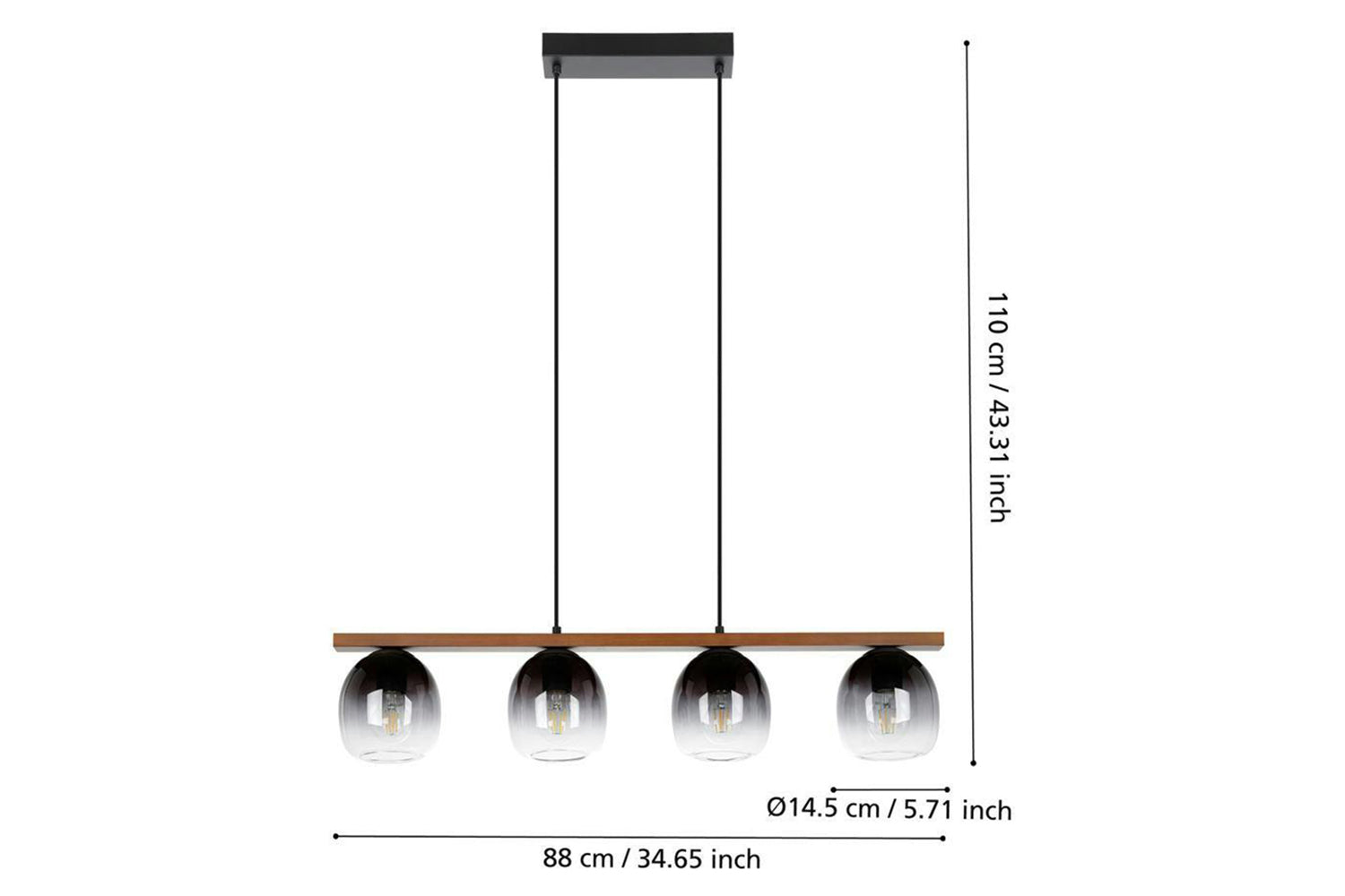 Eglo | Filago Smoked Glass 4-light Pendant Light | Black/Grey-4