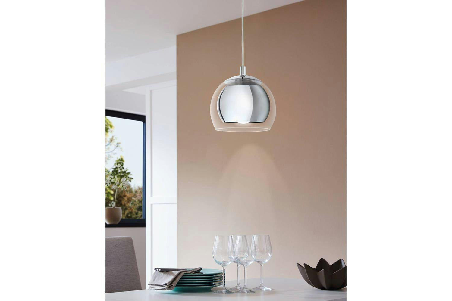 Eglo | Rocamar Glass Shade Pendant Light | Chrome-2